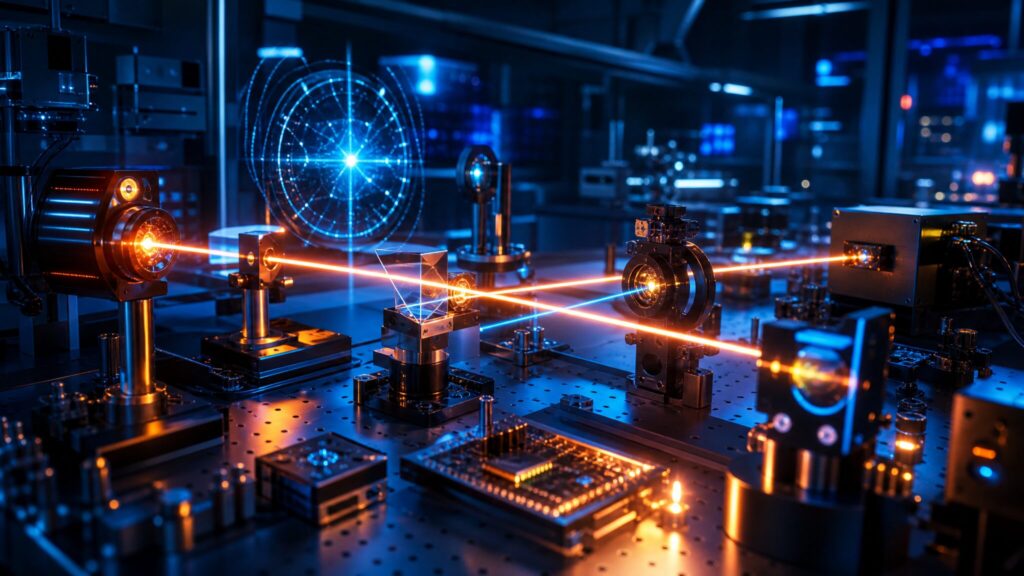 Close-up of advanced optical sensors and laser technology representing Hamamatsu Photonics