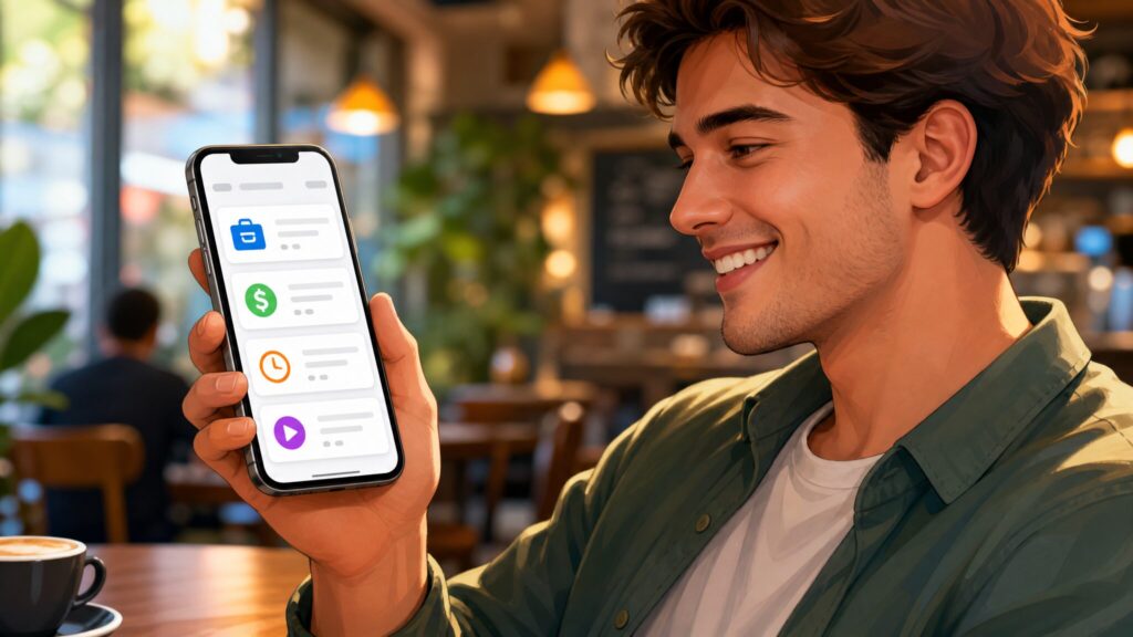 スマートフォンでバイトルの単発バイトを探すユーザーのイメージ