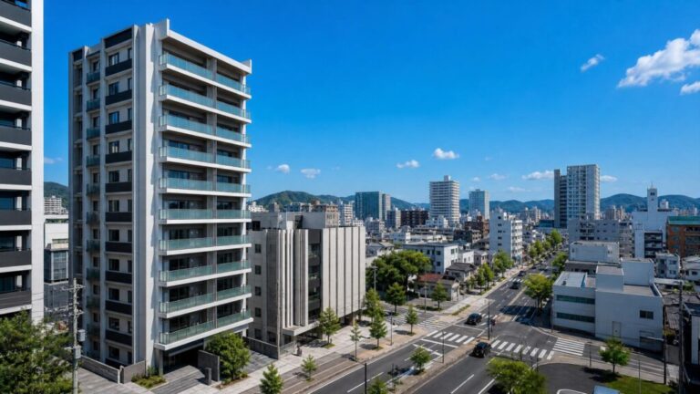 岡山市の街並みと高層マンションが立ち並ぶ風景