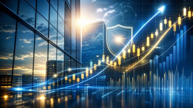 ソニーフィナンシャルグループの株価上昇と財務の安定を表現したクリーンな抽象的デザイン