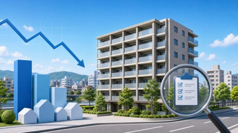 岡山市のマンションと市場トレンドを示すチャートのイメージ
