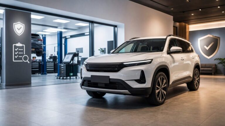 認定中古車ディーラーのショールームに展示されている高品質なSUV